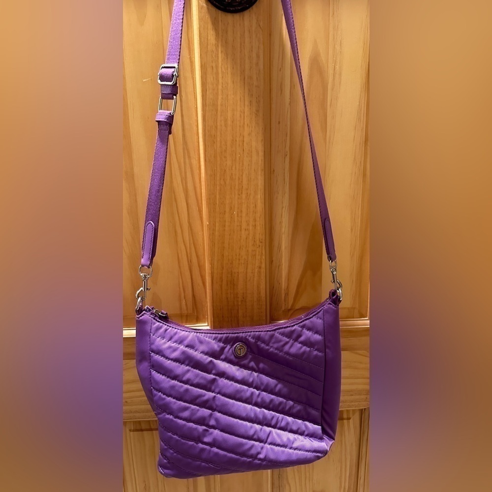 Talbots Purple Quilted Nylon/Leather Large Size Crossbody Purse